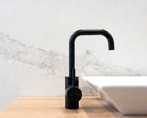 Calacatta-nuvo-stone-bathroom-wall-lining-bathroom-vanity-above-counter-basin-black-tap-