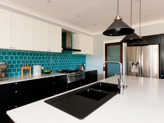 Caesarstone White Shimmer stone benchtop in new kitchen renovation at Frenchs Forest Sydney