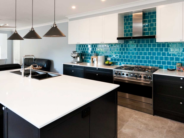 Caesarstone White Shimmer stone benchtop in new kitchen renovation at Frenchs Forest, Sydney