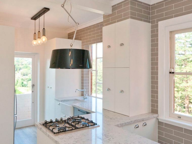 Kitchen bench featuring Silestone 40mm stone benchtop with mitred edge.